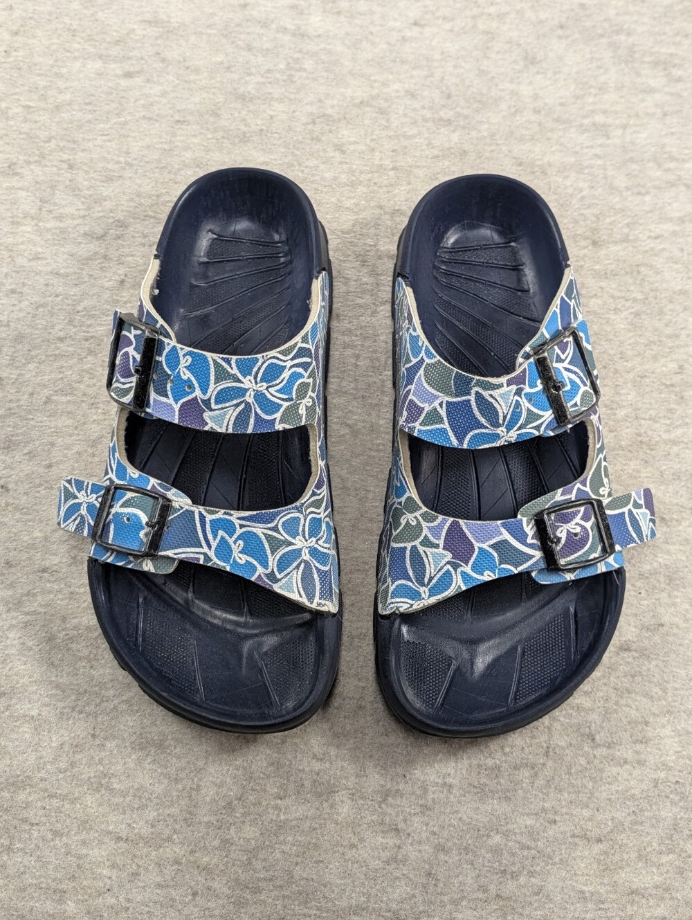 Birki's By Birkenstock Floral Haiti Navy Blue Buckle Sandals Women's 38 7/7.5